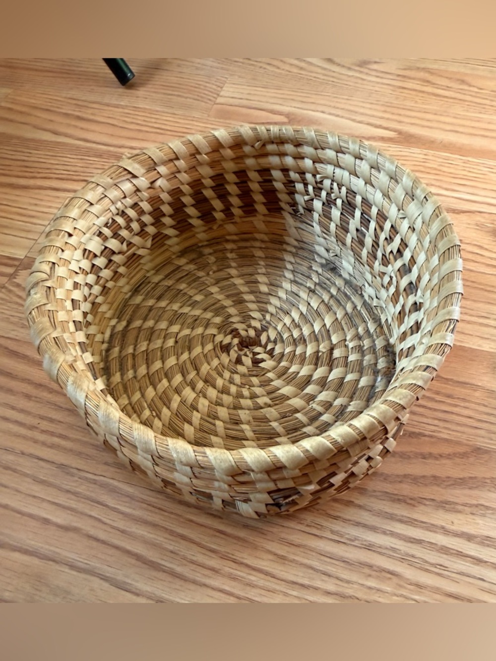 Vintage Gullah Sweetgrass Basket handwoven by Bertha Campbell South Carolina.